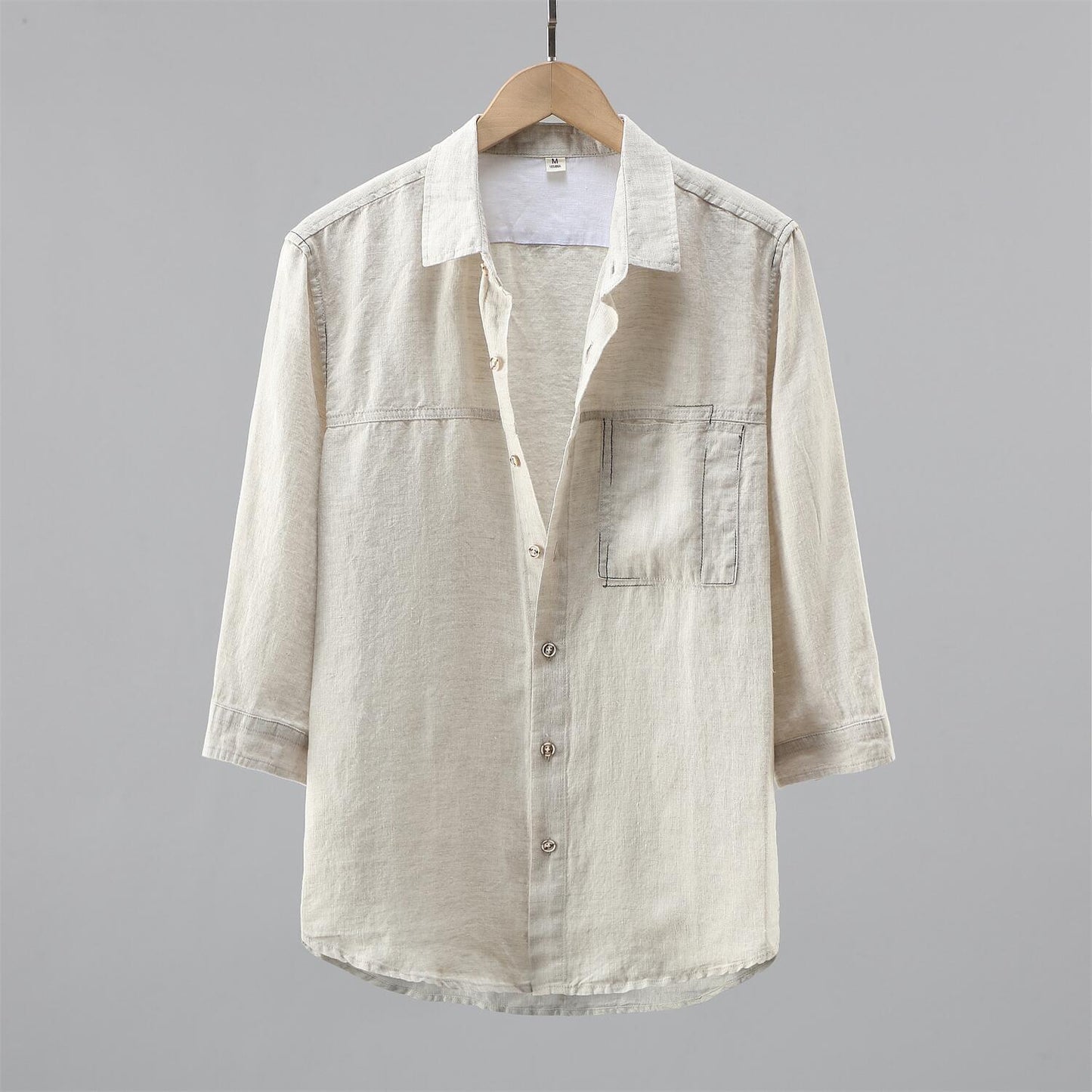 Linen 3/4 Sleeve Shirt - Loose Fit, Pockets