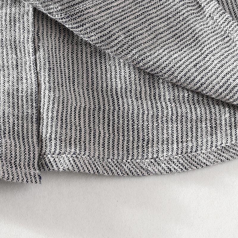 Striped Short Sleeve Shirt - Square Collar, Cotton Linen