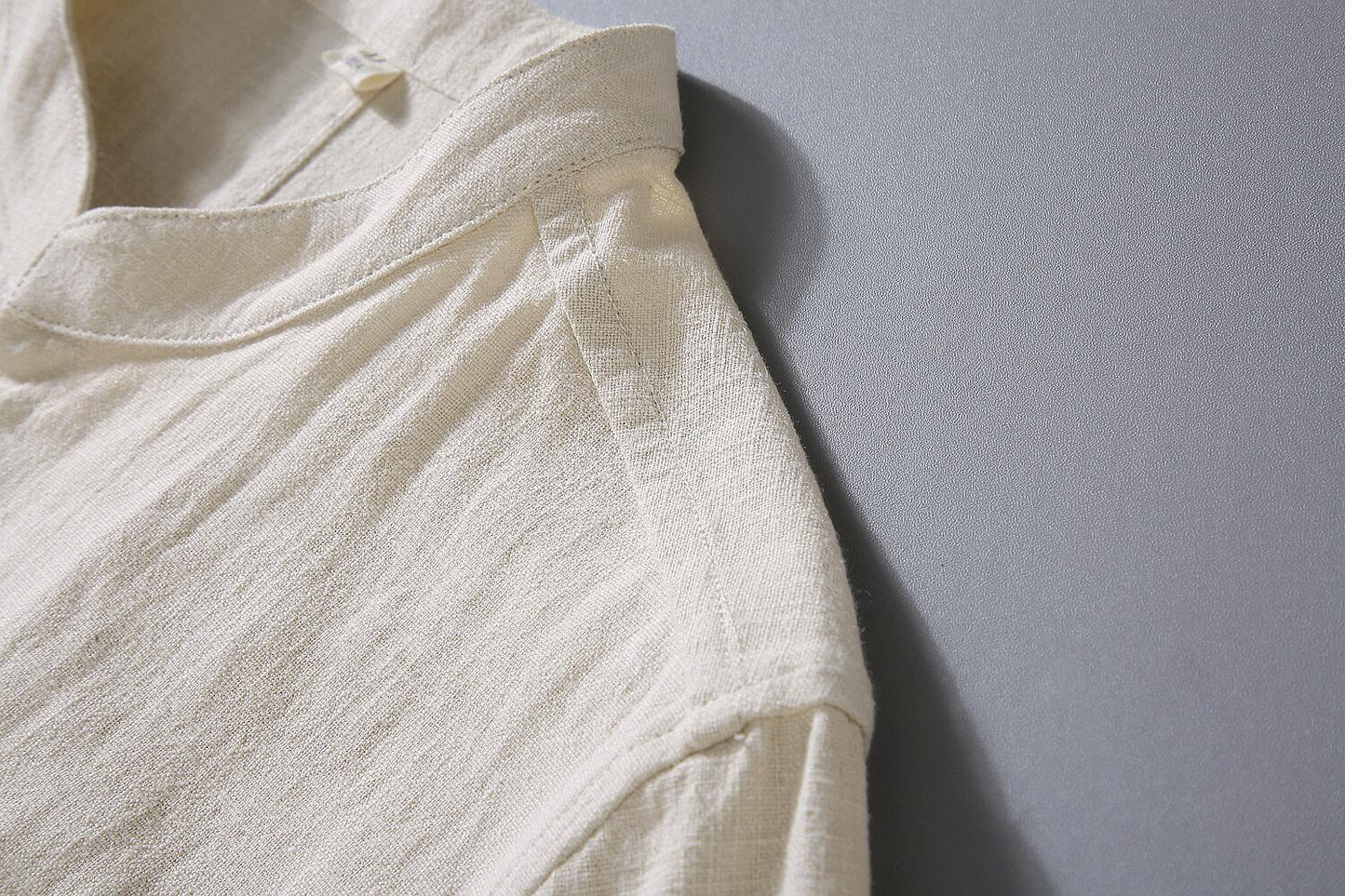 Vintage Loose Fit Linen Shirt - Stand Collar